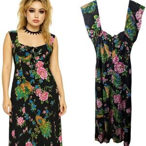 Vintage 60's Sears Hawaiian Fashions Floral Maxi Dress Lace Up Front Silky  SEE